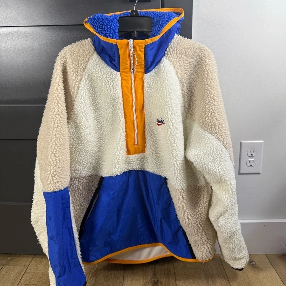 Nike Heritage Sherpa Quarter Zip Jacket Blue, Yellow, White Large